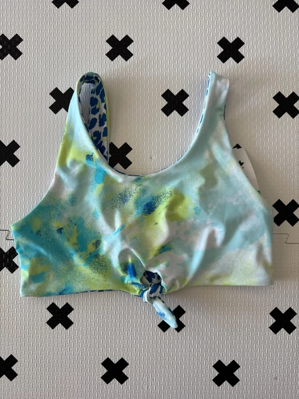Treasure & Bond Kids tie front reversible Blue Leopard print bikini top size 16